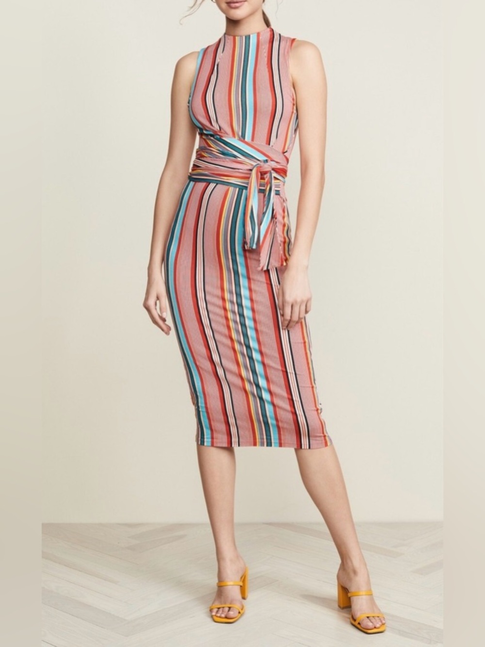 Alice + Olivia Delora Fitted Mock Neck Stretch Midi Dress Size 12